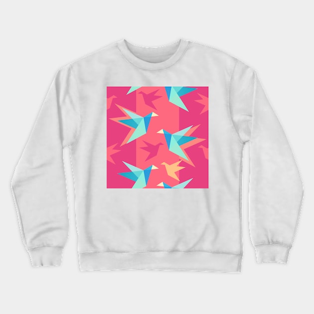 Pink Paper Cranes Big Pattern Crewneck Sweatshirt by XOOXOO